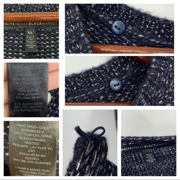White House Black Market Navy Blue Metallic Fleck  Sweater With Removable Scarf - Picture 13 of 16